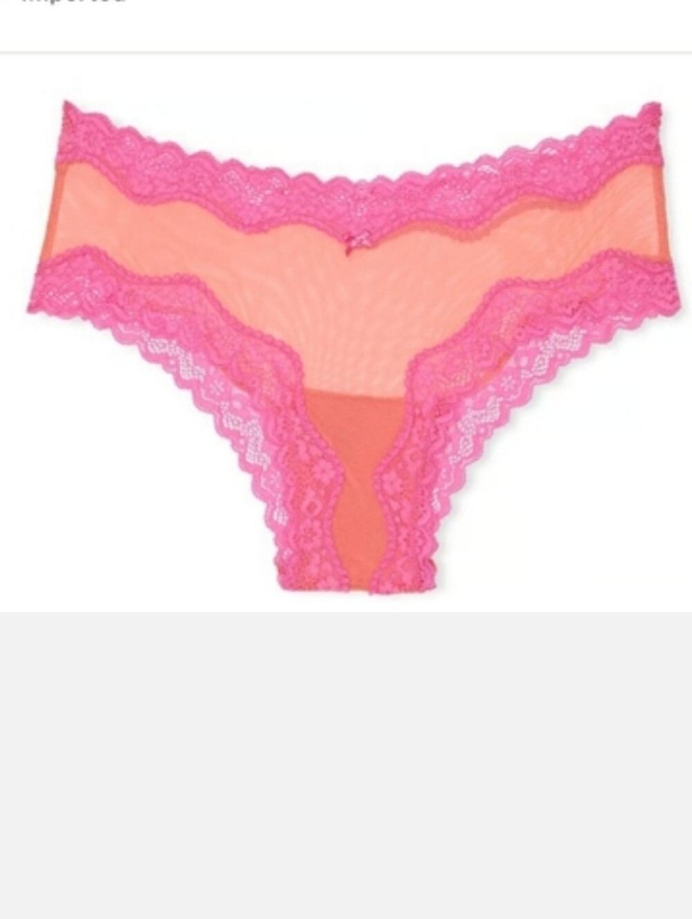 Victoria's secret very sexy tease Mesh Lace trim Cheeky panty XLARGE Orange Pink